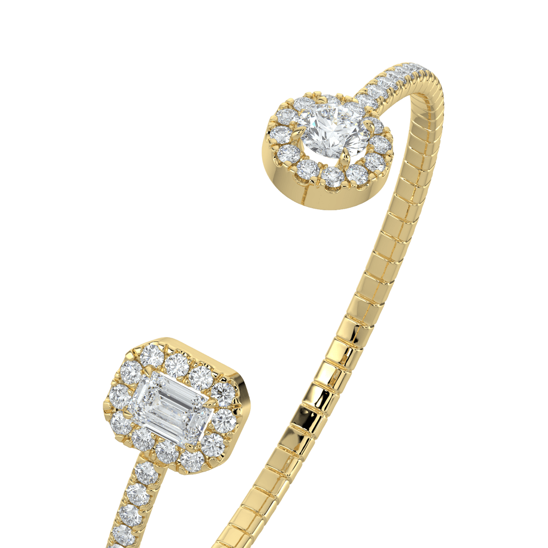 14K Gold Diamond Open Cuff Bracelet with Emerald & Oval-Cut Center Stones