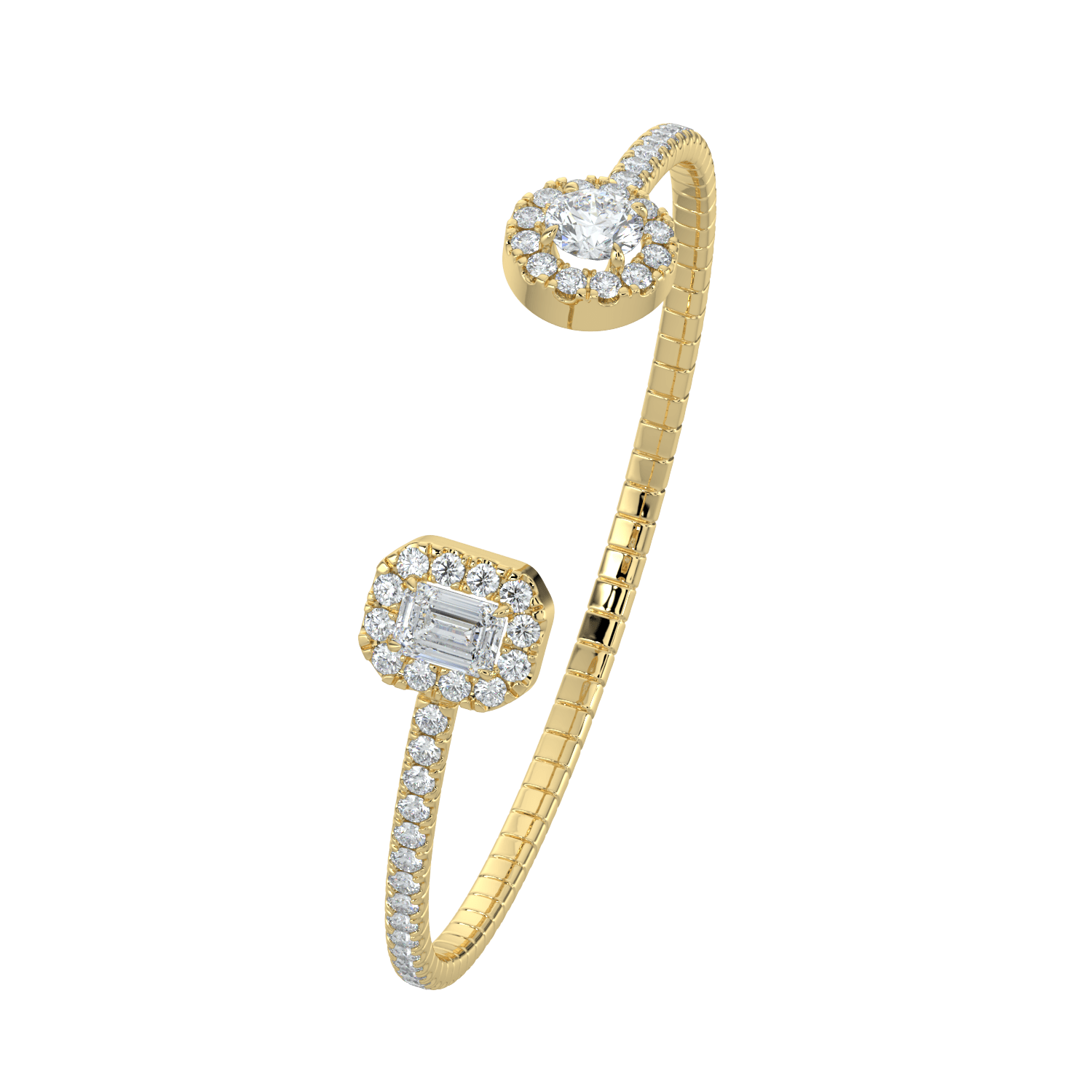 14K Gold Diamond Open Cuff Bracelet with Emerald & Oval-Cut Center Stones