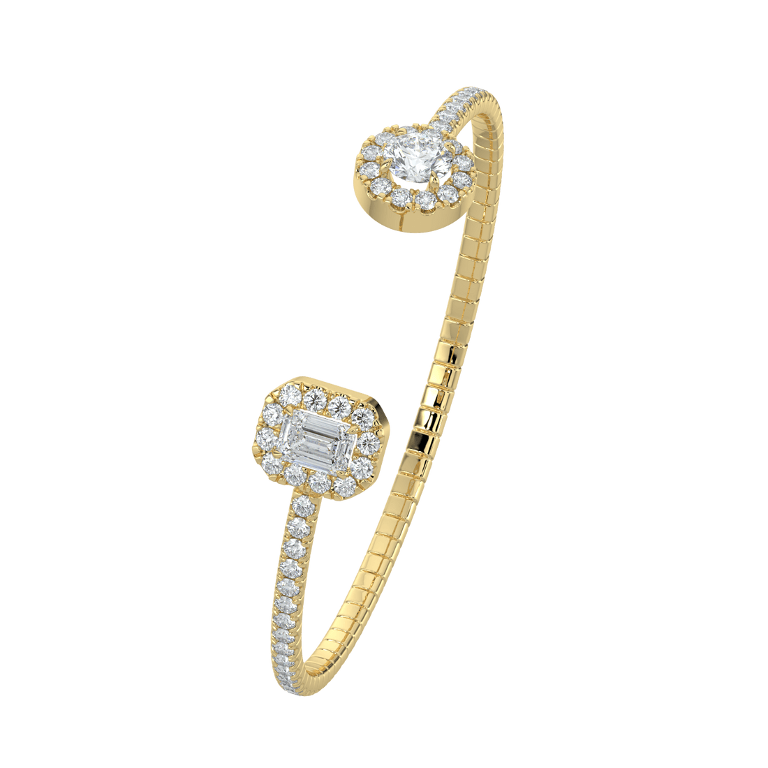 14K Gold Diamond Open Cuff Bracelet with Emerald & Oval-Cut Center Stones