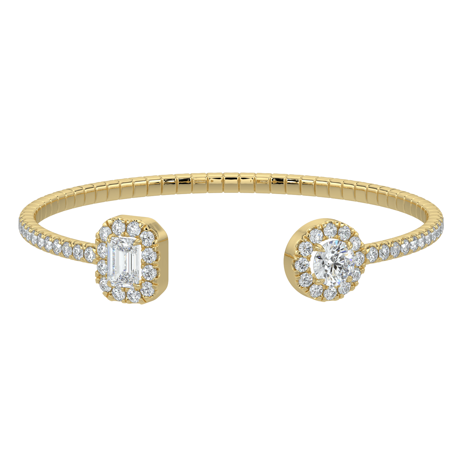14K Gold Diamond Open Cuff Bracelet with Emerald & Oval-Cut Center Stones