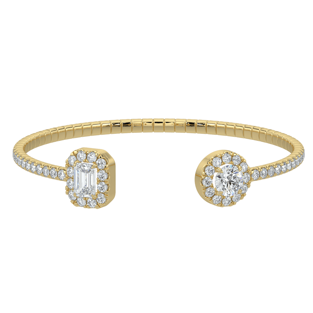 14K Gold Diamond Open Cuff Bracelet with Emerald & Oval-Cut Center Stones