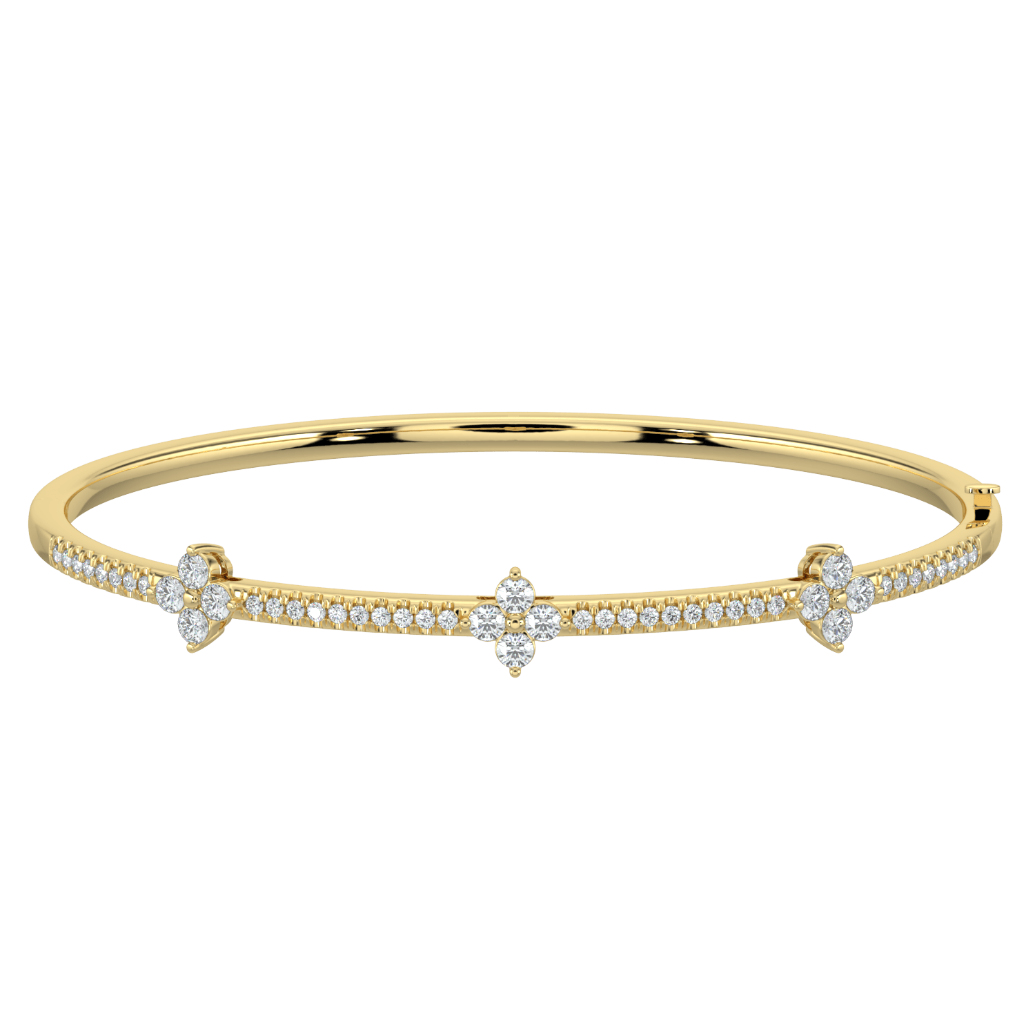 Elegant Diamond Floral Bangle Bracelet in Yellow Gold