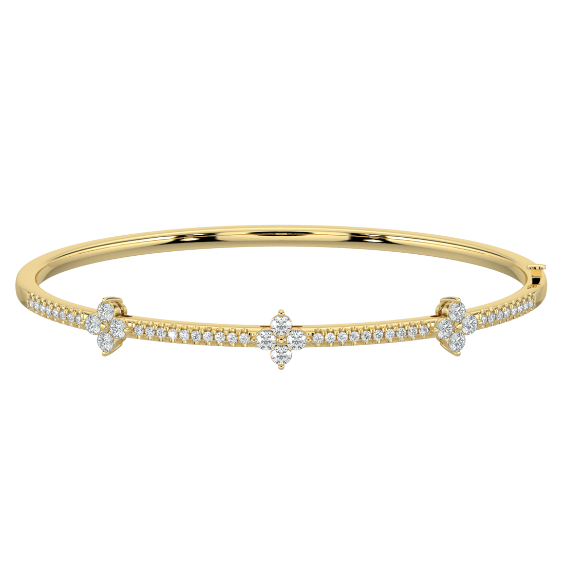 Elegant Diamond Floral Bangle Bracelet in Yellow Gold