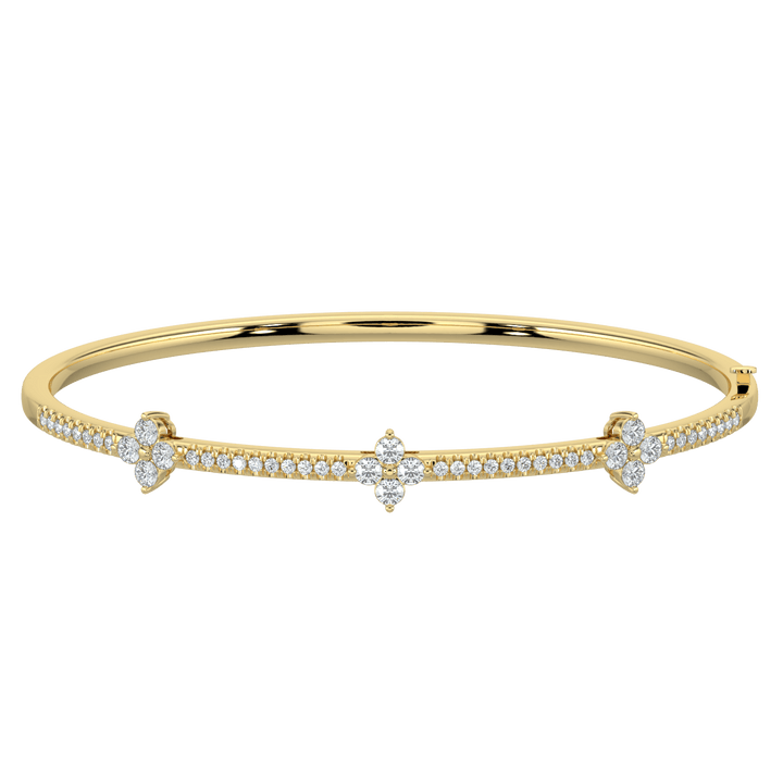 Elegant Diamond Floral Bangle Bracelet in Yellow Gold