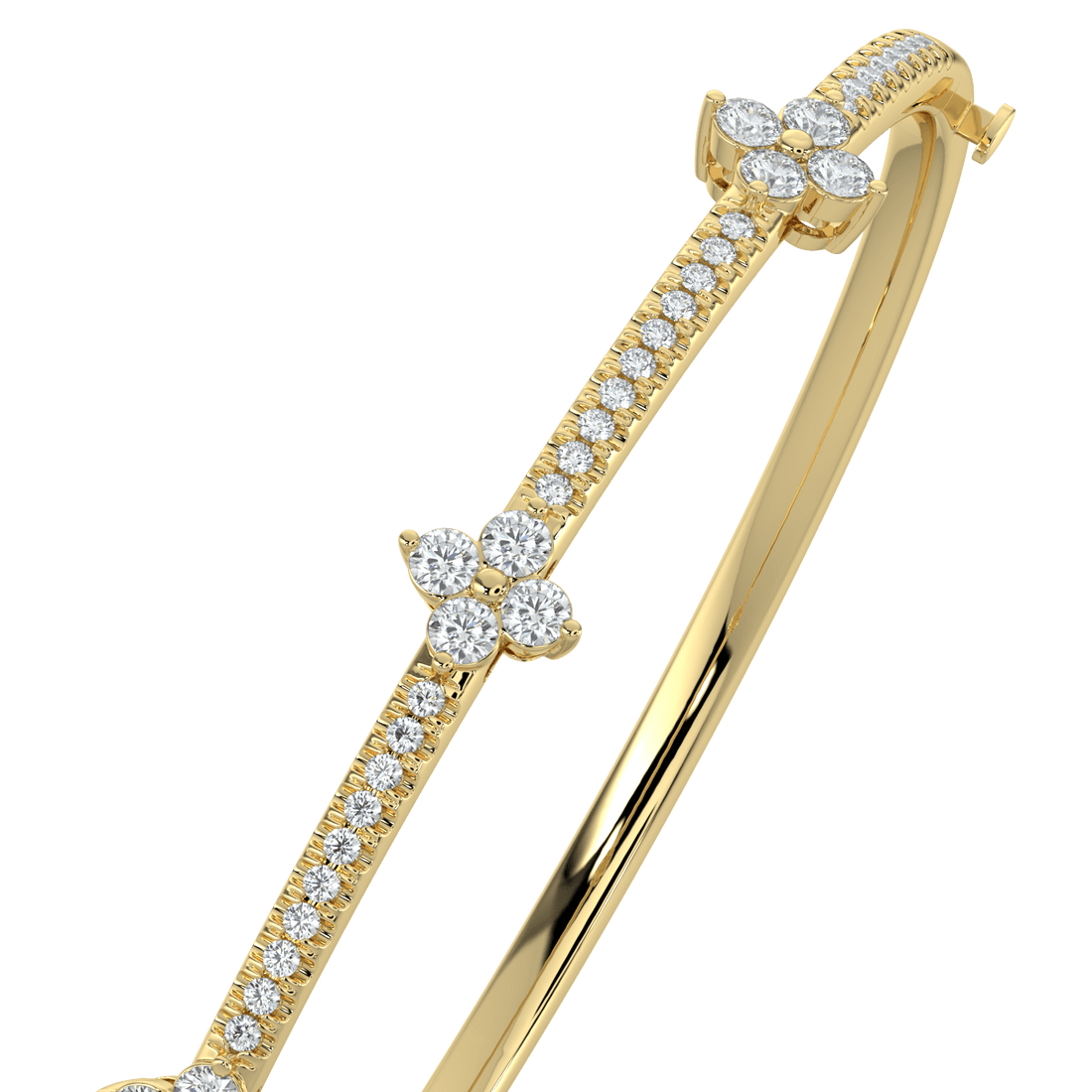 Elegant Diamond Floral Bangle Bracelet in Yellow Gold