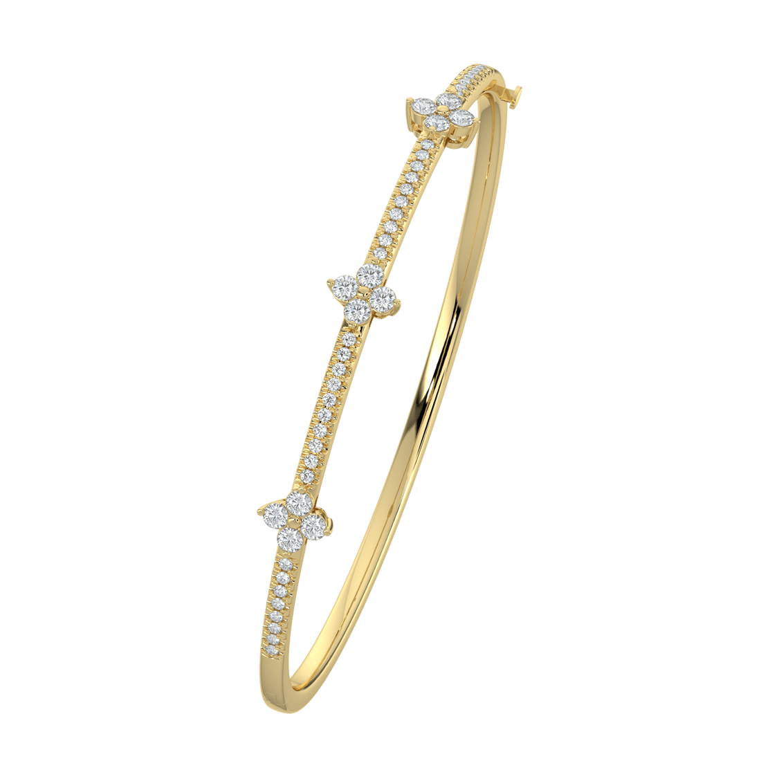 Elegant Diamond Floral Bangle Bracelet in Yellow Gold