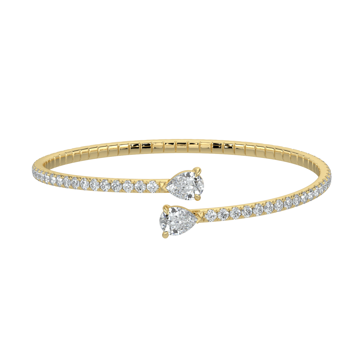 14K Gold Plated Teardrop Open Cuff Bracelet – Sparkling Crystal Bangle for Women