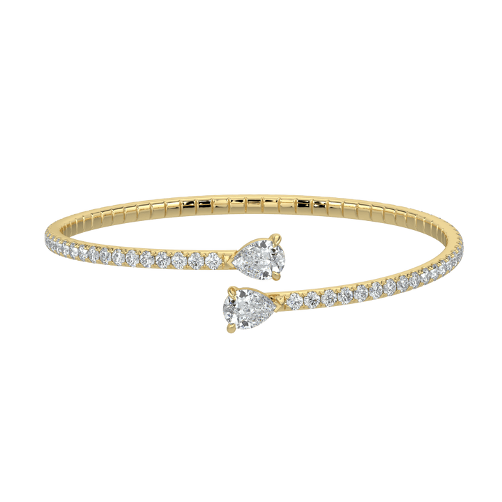 14K Gold Plated Teardrop Open Cuff Bracelet – Sparkling Crystal Bangle for Women