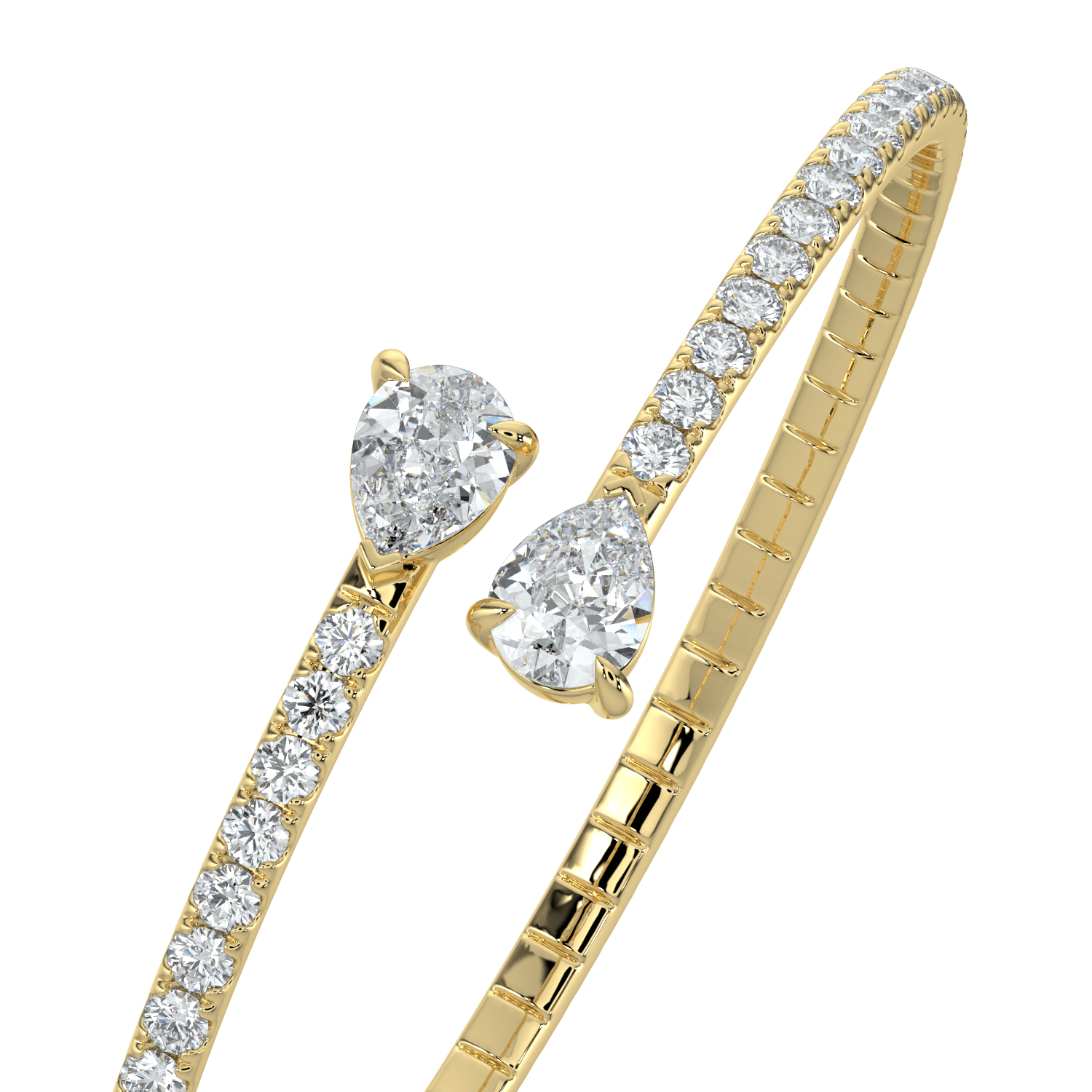 14K Gold Plated Teardrop Open Cuff Bracelet – Sparkling Crystal Bangle for Women