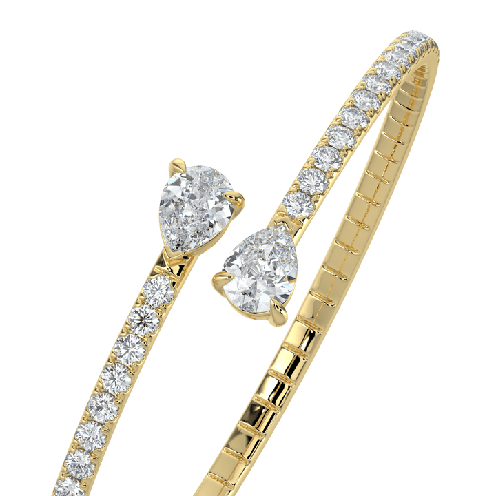 14K Gold Plated Teardrop Open Cuff Bracelet – Sparkling Crystal Bangle for Women