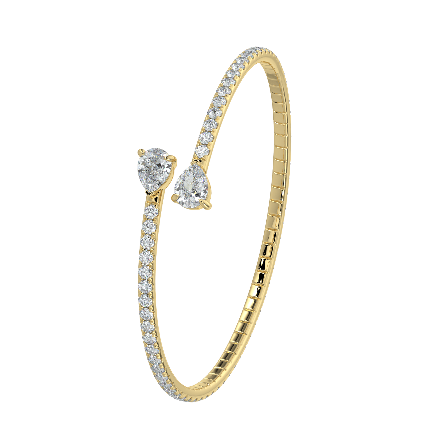 14K Gold Plated Teardrop Open Cuff Bracelet – Sparkling Crystal Bangle for Women
