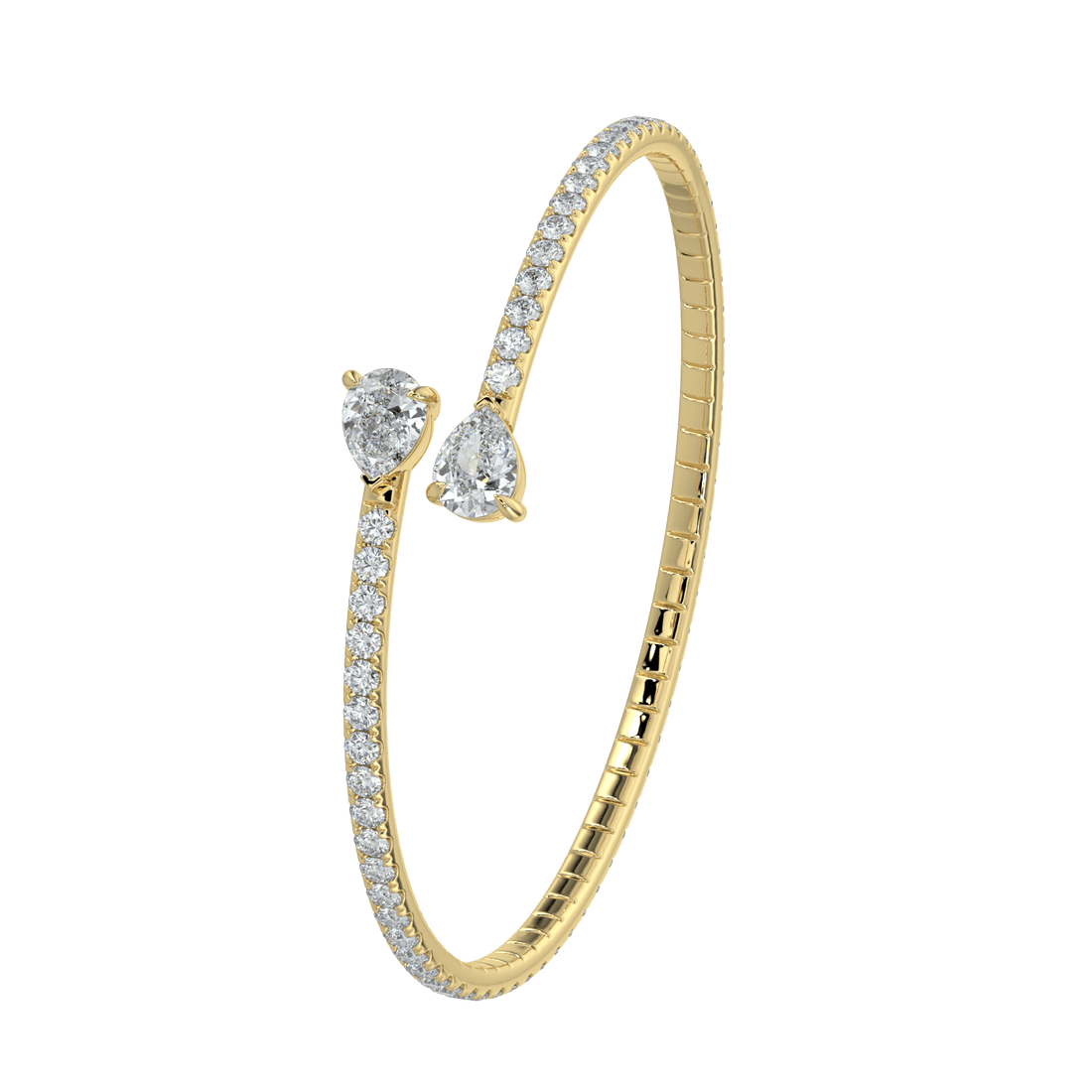 14K Gold Plated Teardrop Open Cuff Bracelet – Sparkling Crystal Bangle for Women