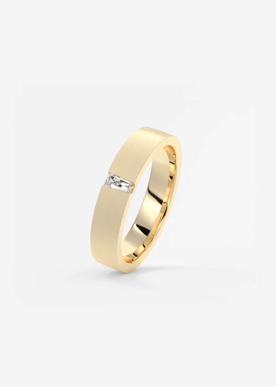 14K Gold Diamond Ring – Minimalist Brushed Finish Baguette Diamond Band