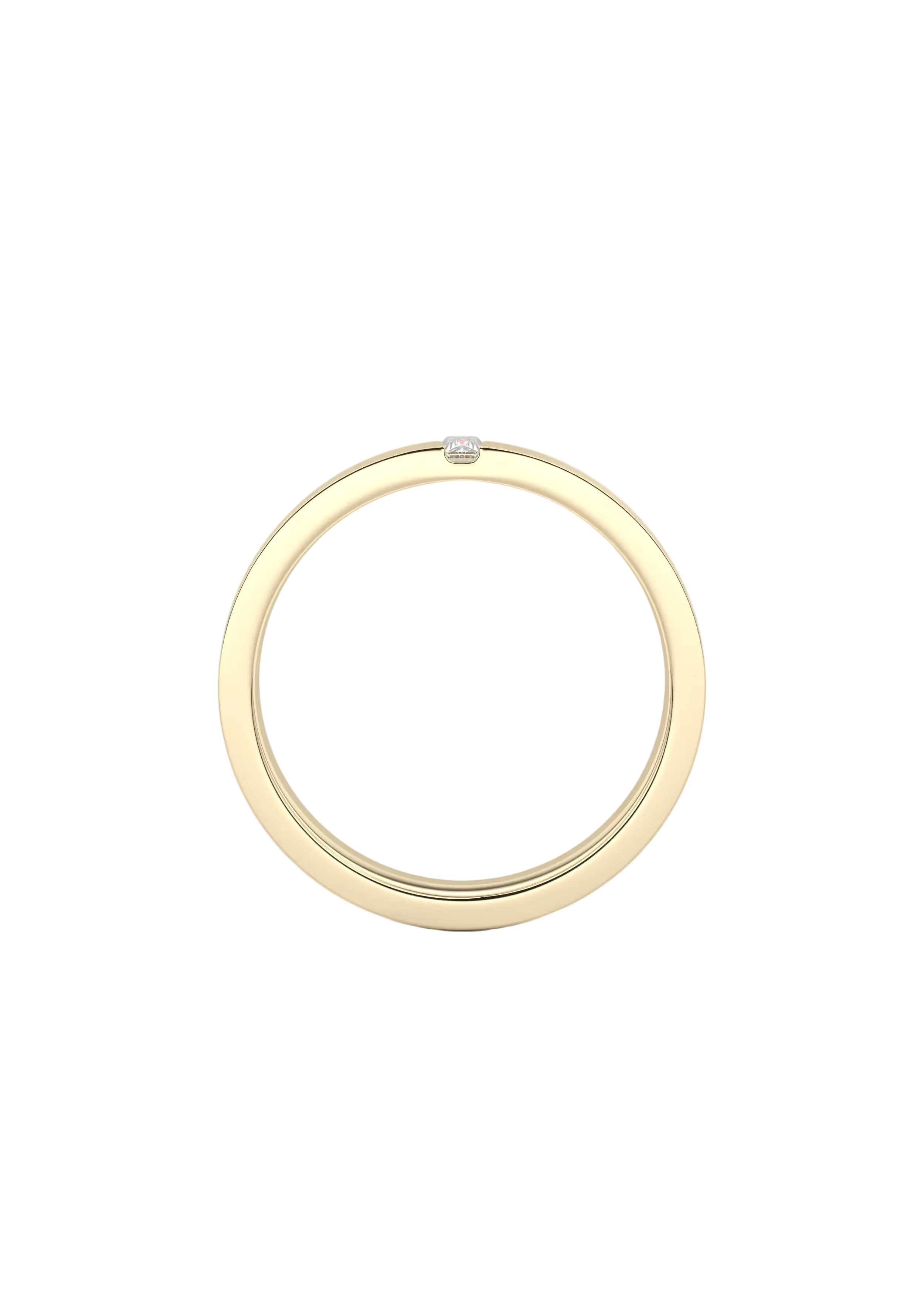 A minimalist gold ring with a single small clear gemstone set at the top, shown against a clean white background.