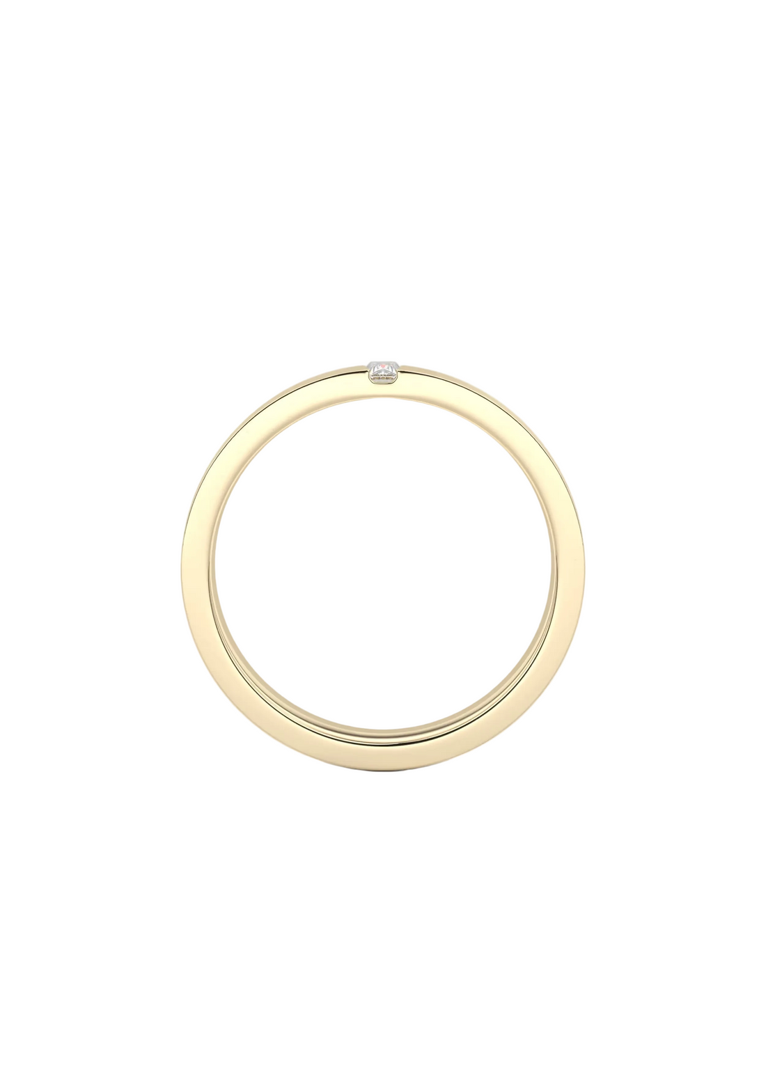 A minimalist gold ring with a single small clear gemstone set at the top, shown against a clean white background.
