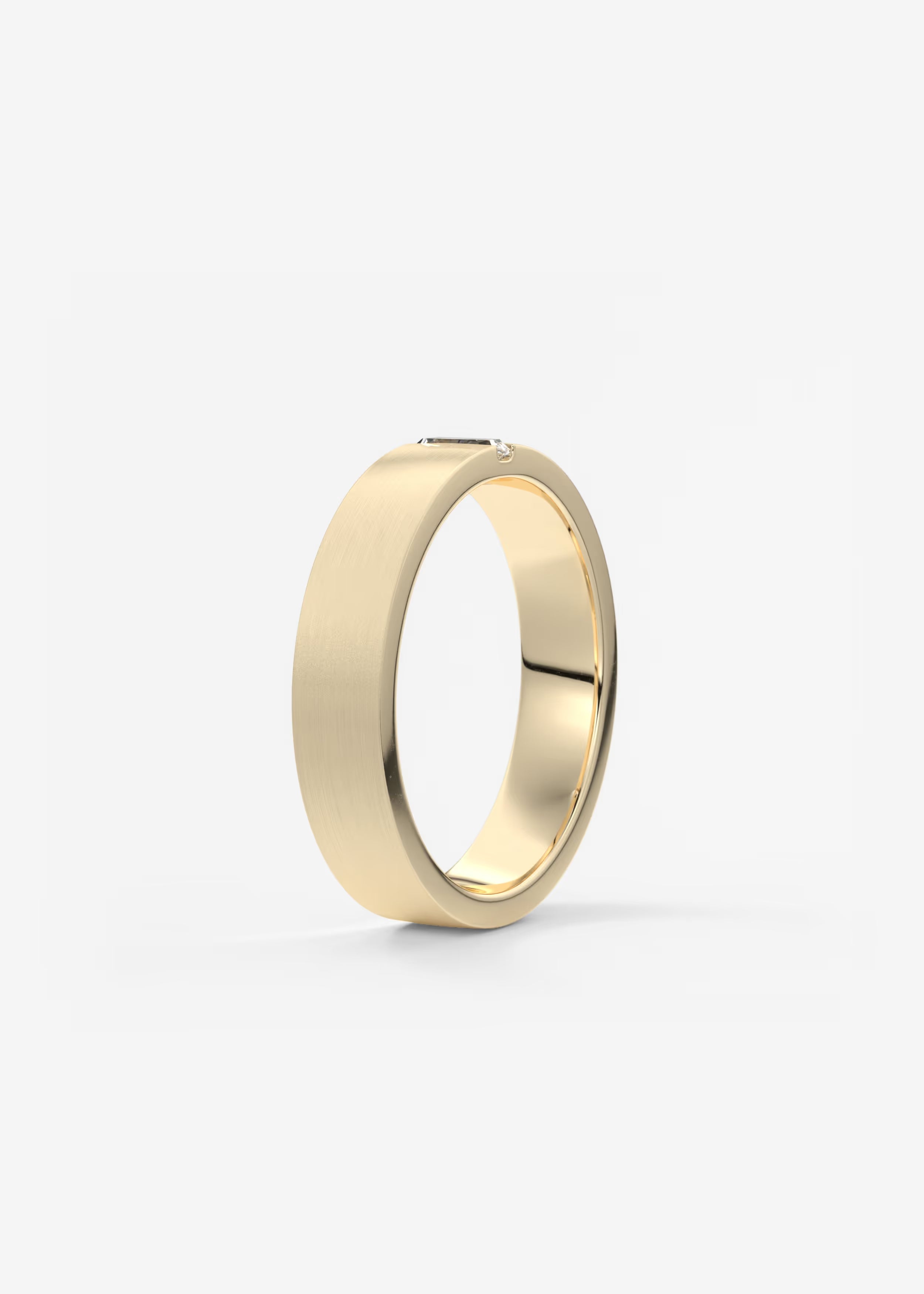14K Gold Diamond Ring – Minimalist Brushed Finish Baguette Diamond Band