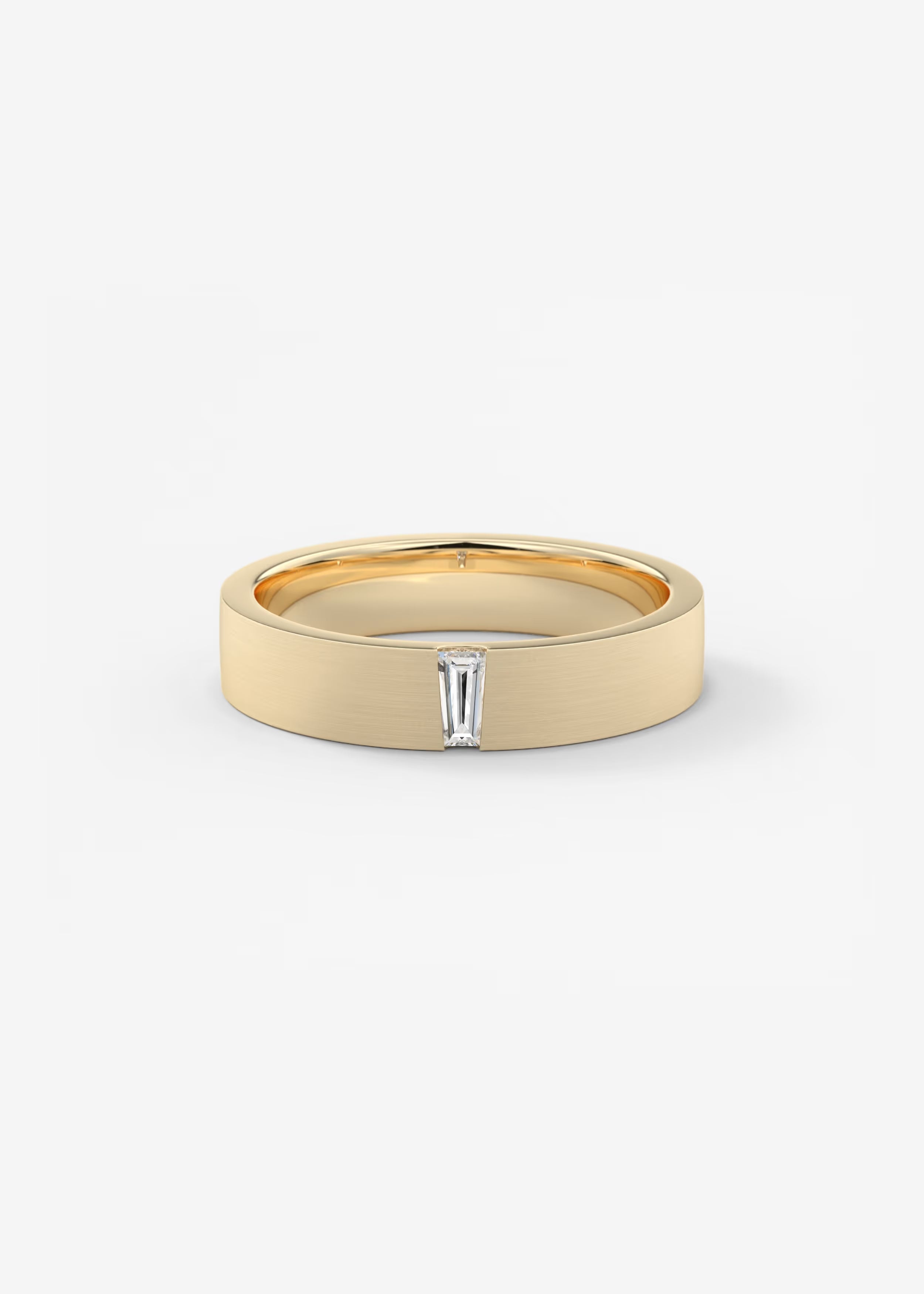 14K Gold Diamond Ring – Minimalist Brushed Finish Baguette Diamond Band