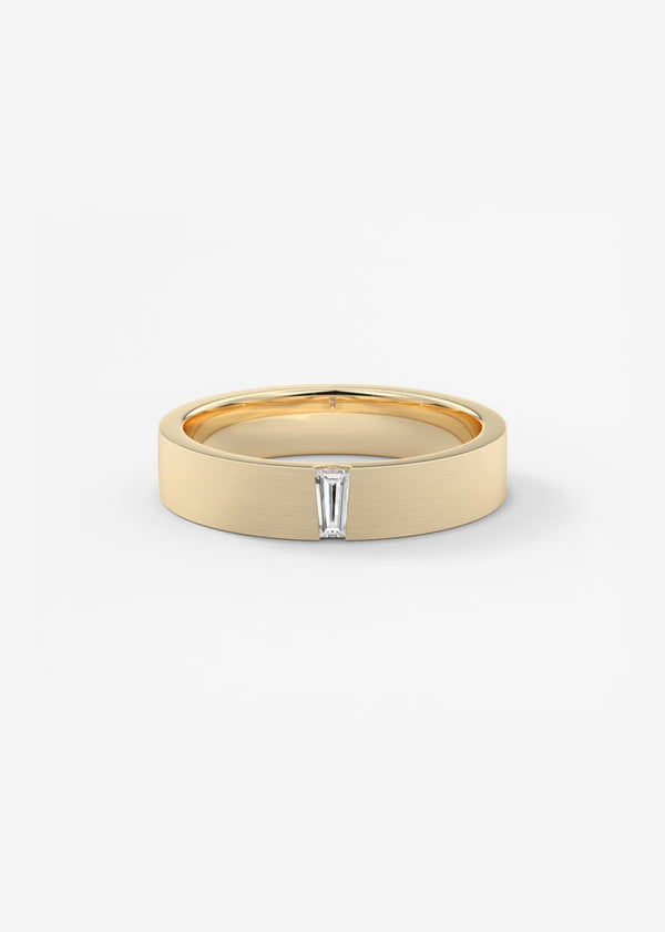 14K Gold Diamond Ring – Minimalist Brushed Finish Baguette Diamond Band