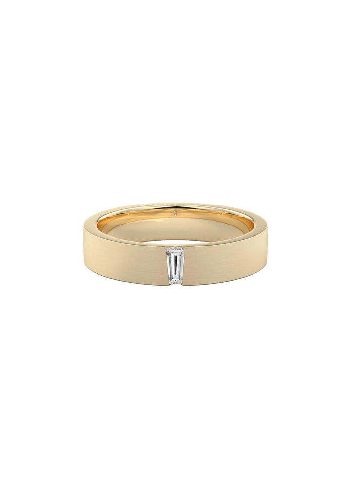 14K Gold Diamond Ring – Minimalist Brushed Finish Baguette Diamond Band
