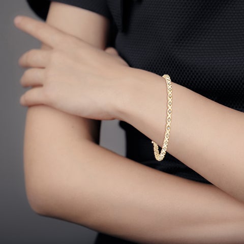 Diamond Accent X-Pattern Gold-Tone Tennis Bracelet – Elegant Designer-Inspired Bangle