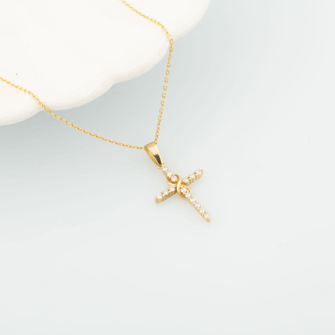 Dainty Infinity Cross Pendant Necklace with Sparkling Diamond – Elegant Christian Jewelry for Women