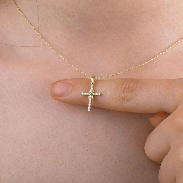 Dainty Infinity Cross Pendant Necklace with Sparkling Diamond – Elegant Christian Jewelry for Women