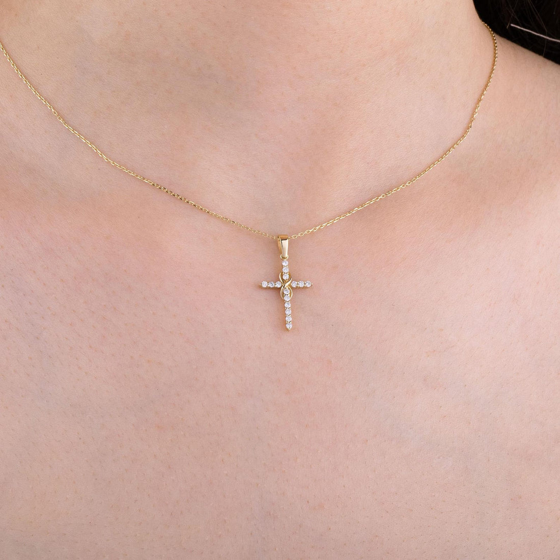Dainty Infinity Cross Pendant Necklace with Sparkling Diamond – Elegant Christian Jewelry for Women