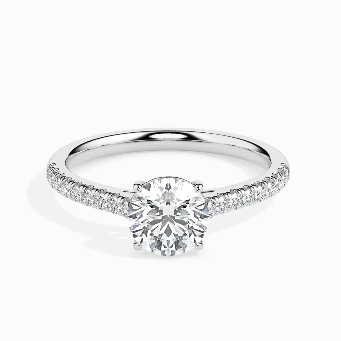 Classic Round Diamond Engagement Ring with Pavé Shank – White & Yellow Gold