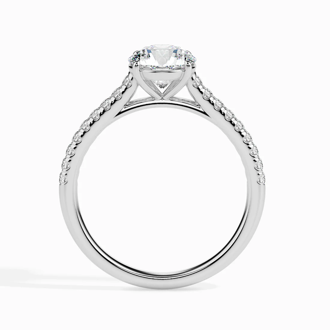 Classic Round Diamond Engagement Ring with Pavé Shank – White & Yellow Gold