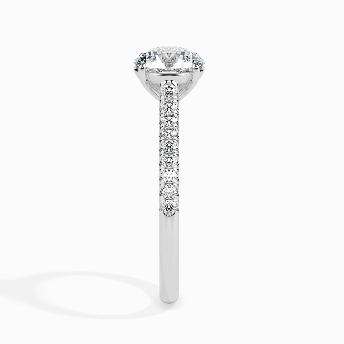 Classic Round Diamond Engagement Ring with Pavé Shank – White & Yellow Gold