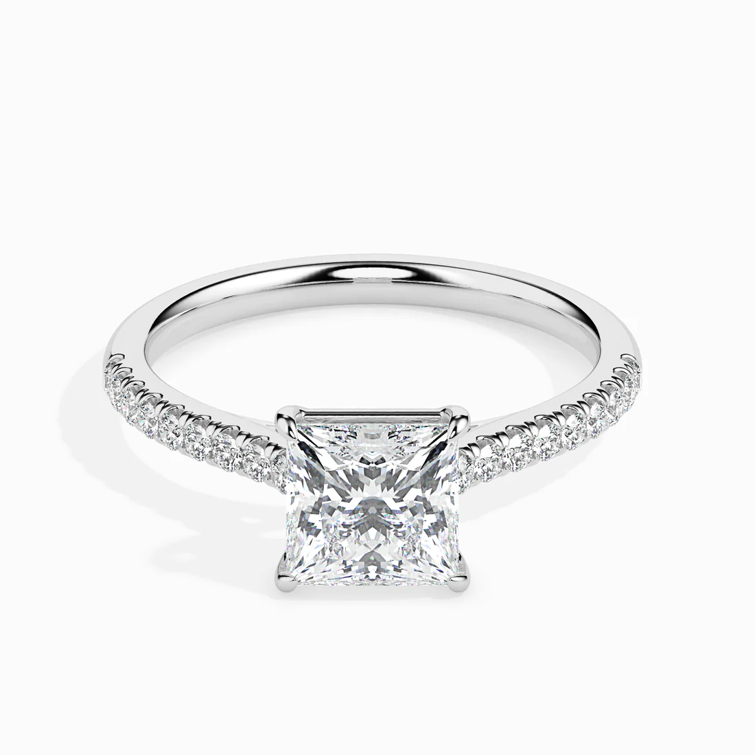 Princess Cut Diamond Engagement Ring in 14K/18K Yellow Gold | Pave Diamond Solitaire Ring
