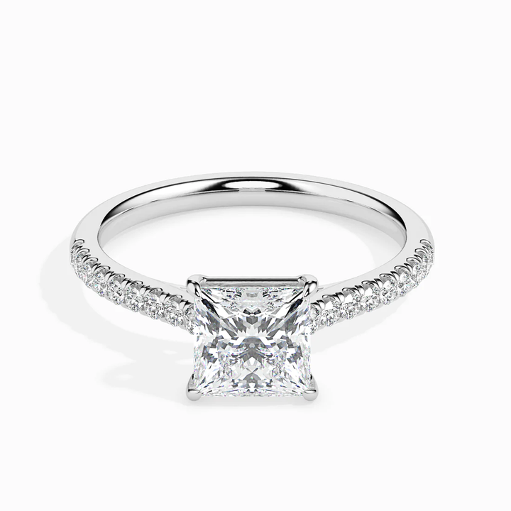Princess Cut Diamond Engagement Ring in 14K/18K Yellow Gold | Pave Diamond Solitaire Ring