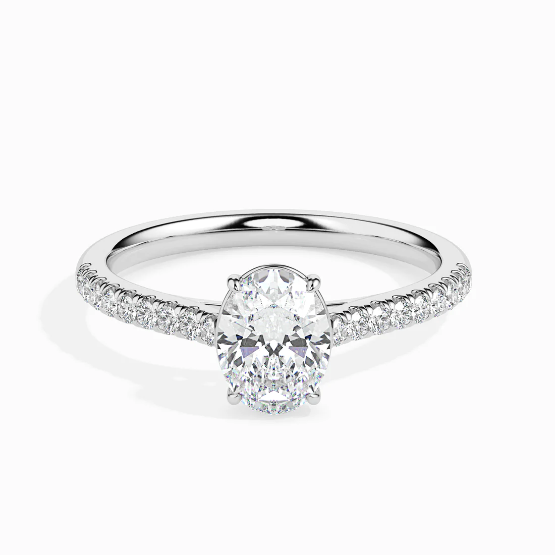 Oval Cut Diamond Engagement Ring with Pavé Band in 14K White & Yellow Gold | Classic Solitaire Ring