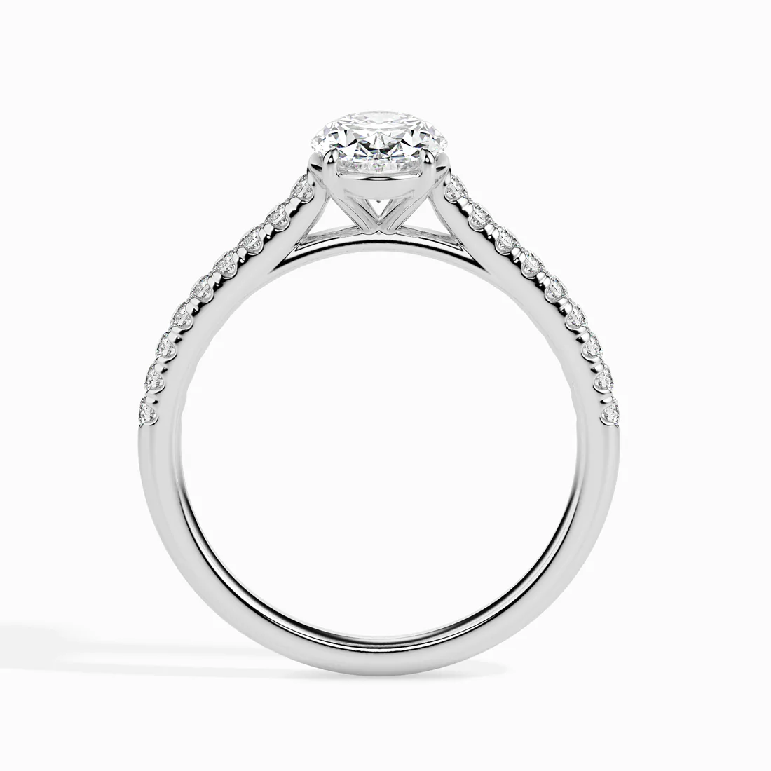 Oval Cut Diamond Engagement Ring with Pavé Band in 14K White & Yellow Gold | Classic Solitaire Ring