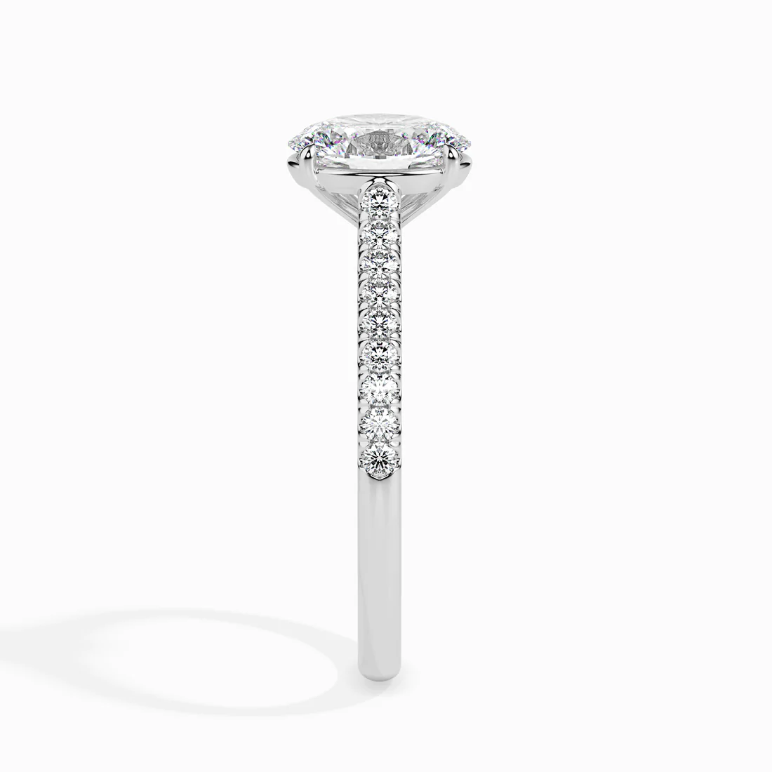 Oval Cut Diamond Engagement Ring with Pavé Band in 14K White & Yellow Gold | Classic Solitaire Ring