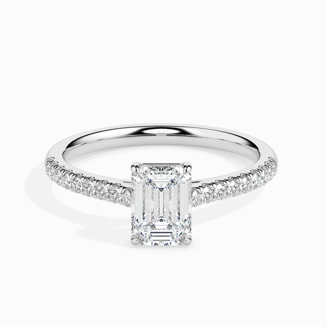 Emerald Cut Diamond Solitaire Engagement Ring with Pavé Band in 14K White & Yellow Gold