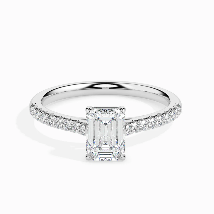 Emerald Cut Diamond Solitaire Engagement Ring with Pavé Band in 14K White & Yellow Gold