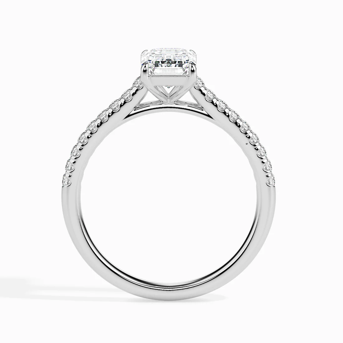 Emerald Cut Diamond Solitaire Engagement Ring with Pavé Band in 14K White & Yellow Gold