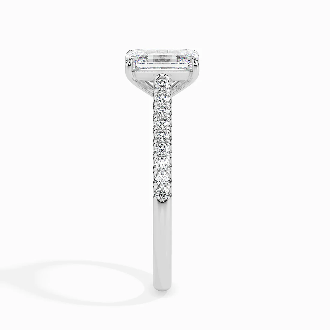 Emerald Cut Diamond Solitaire Engagement Ring with Pavé Band in 14K White & Yellow Gold