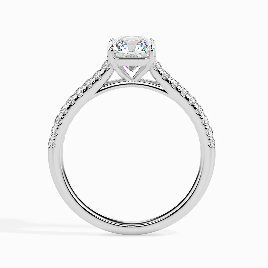 Asscher Cut Diamond Solitaire Engagement Ring with Pavé Band | 14K & 18K White Gold