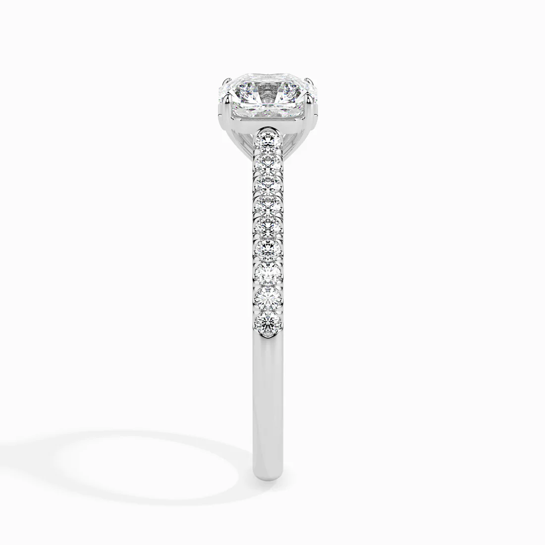Asscher Cut Diamond Solitaire Engagement Ring with Pavé Band | 14K & 18K White Gold