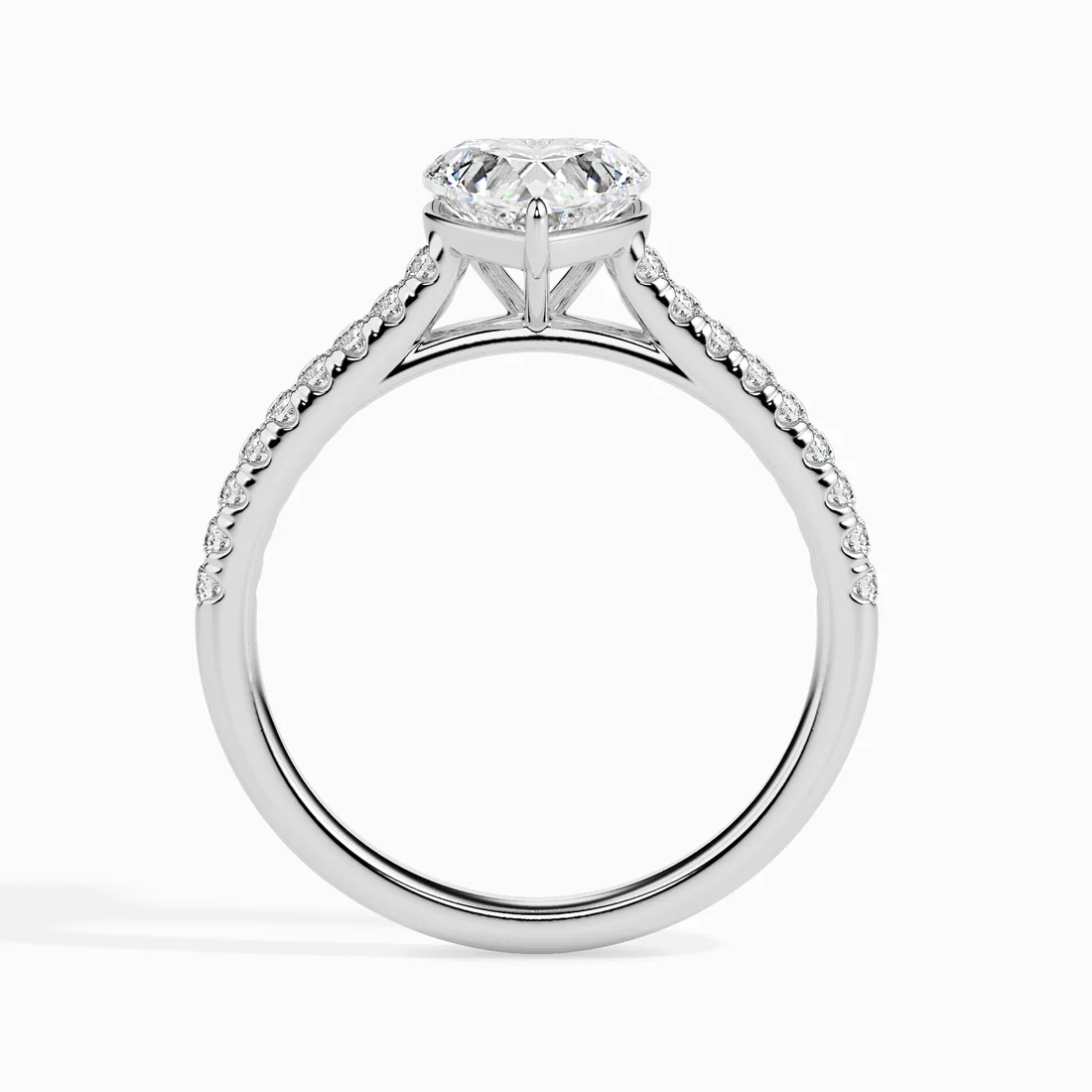 Heart Cut Diamond Engagement Ring with Pavé Band in White Gold | Elegant Solitaire Ring