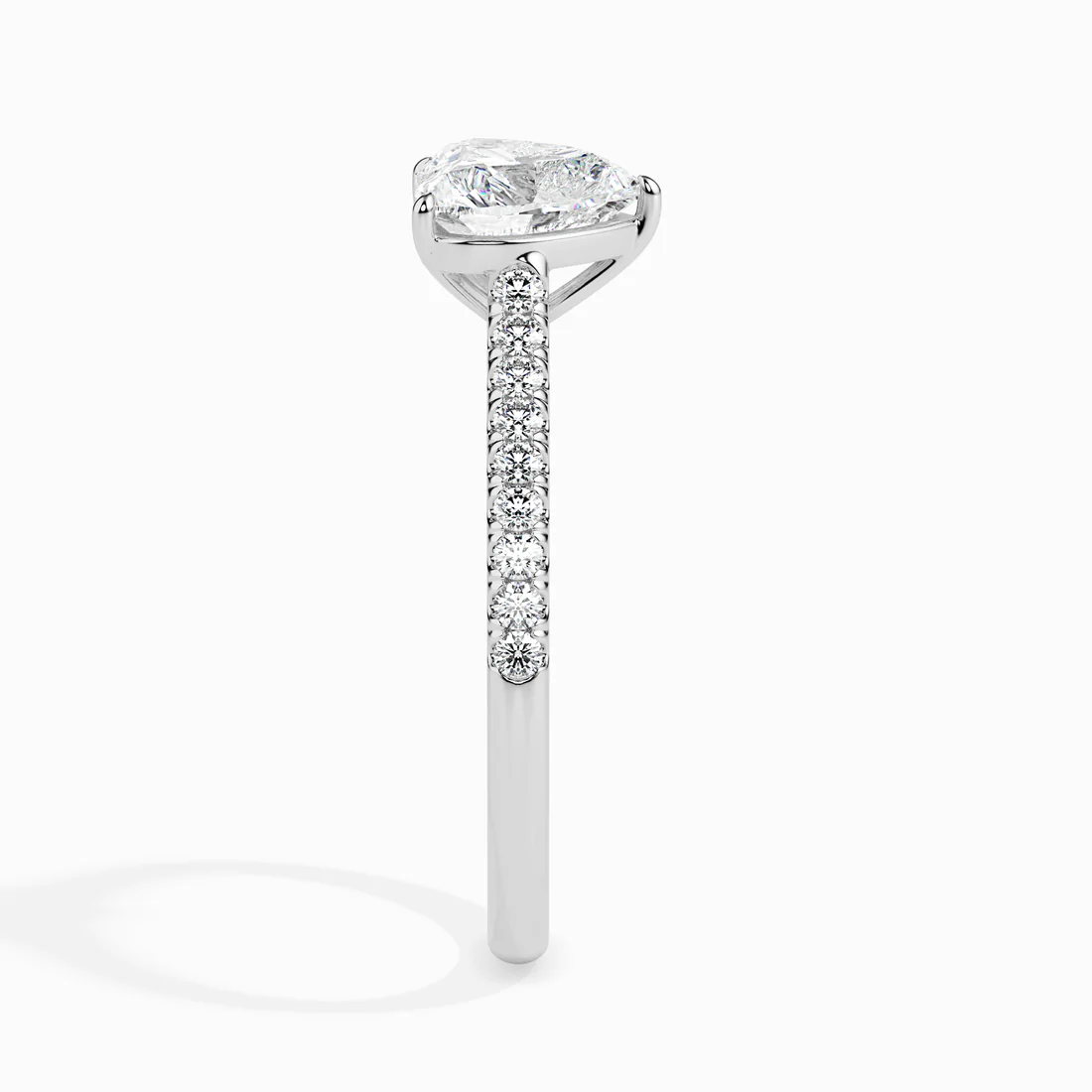 Heart Cut Diamond Engagement Ring with Pavé Band in White Gold | Elegant Solitaire Ring