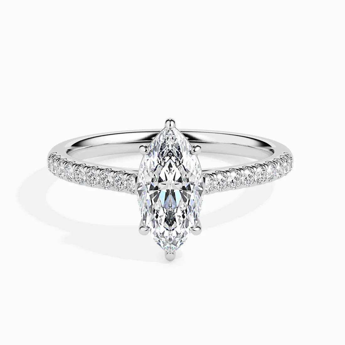 Marquise Cut Diamond Engagement Ring in White Gold | Pavé Band