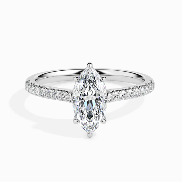 Marquise Cut Diamond Engagement Ring in White Gold | Pavé Band