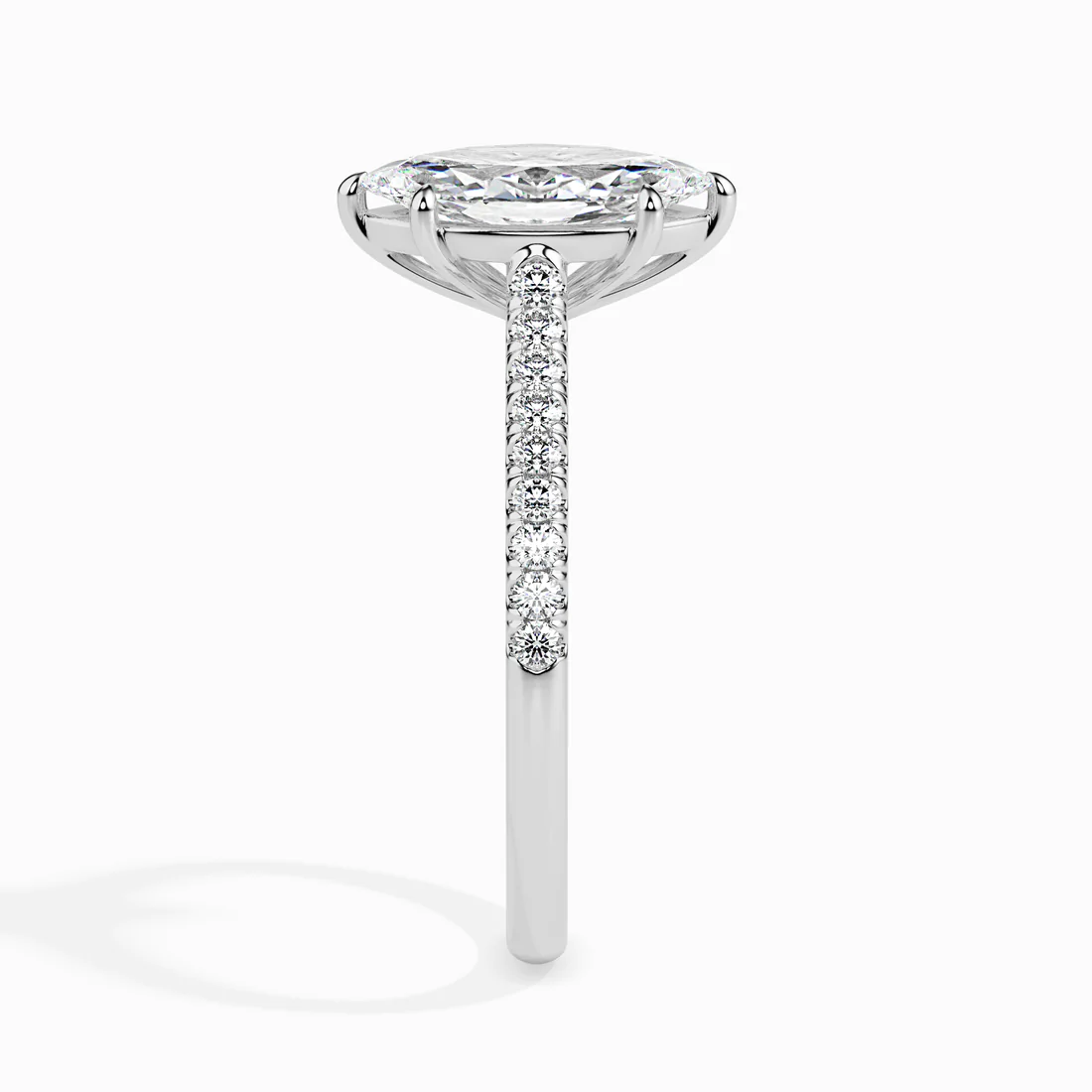 Marquise Cut Diamond Engagement Ring in White Gold | Pavé Band
