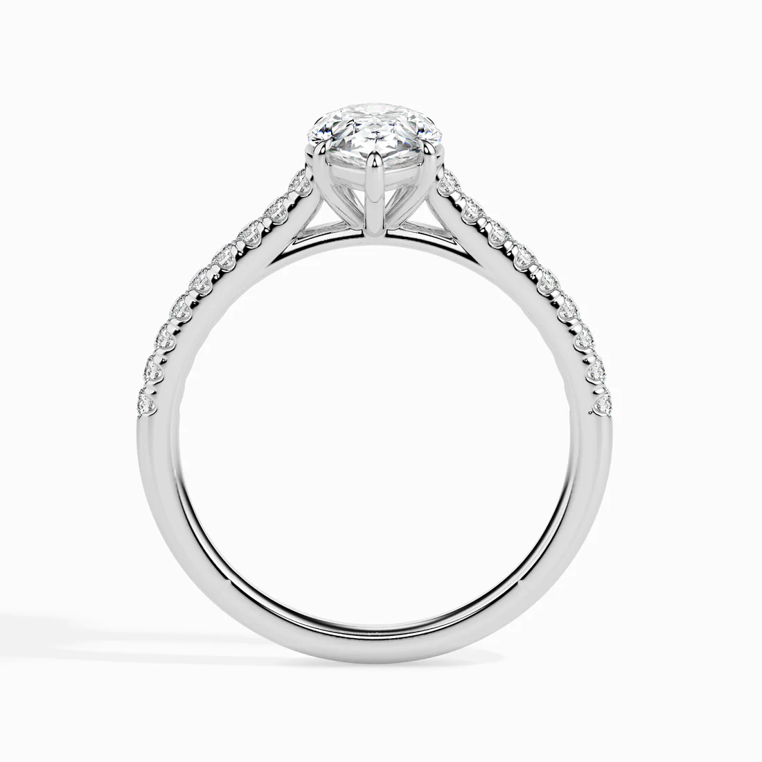 Pear Cut Diamond Engagement Ring with Pavé Band | Elegant Solitaire Ring in White & Yellow Gold