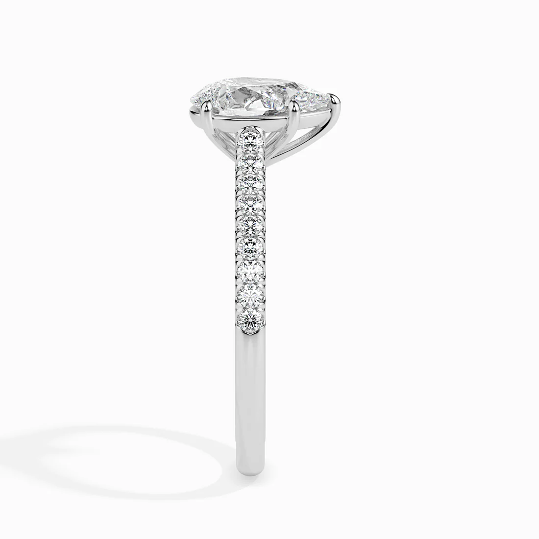 Pear Cut Diamond Engagement Ring with Pavé Band | Elegant Solitaire Ring in White & Yellow Gold