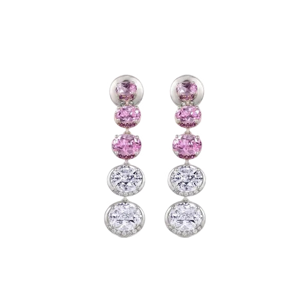 Gold & Silver Drop Earrings with Pink Gemstones – Elegant Crystal Dangle Earrings for Women