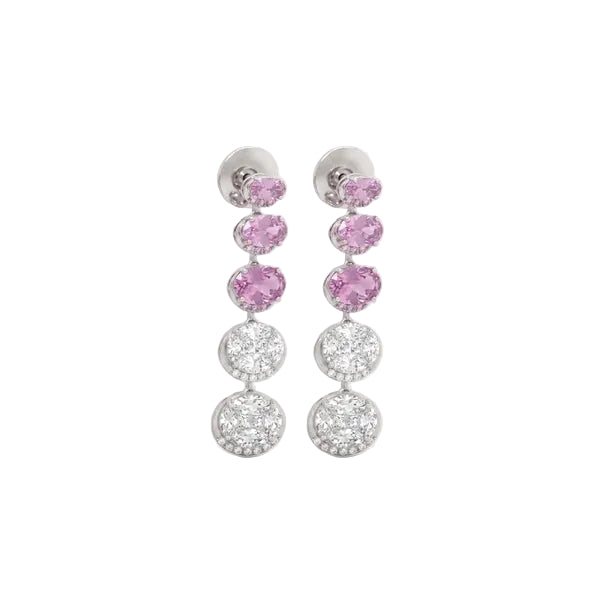 Gold & Silver Drop Earrings with Pink Gemstones – Elegant Crystal Dangle Earrings for Women